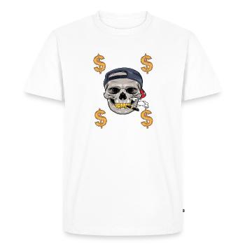 Crâne avec cigare et dollar - T-shirt Premium bio Homme - blanc - Devant - Nico (187cm)