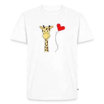 Girafe avec ballon cœur – Motif animal mignon - T-shirt Premium bio Homme - blanc - Devant - Nico (187cm)