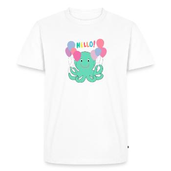 Octopus With Balloons Says Hello - Sea Fun - Men's Premium Organic T-Shirt - white - Front - Nico (187cm)