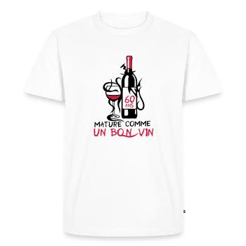 60 ans mature bouteille vin anniversaire - T-shirt Premium bio Homme - blanc - Devant - Nico (187cm)