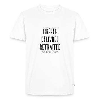 Libérée délivrée retraitée humour cadeau retraite - T-shirt Premium bio Homme - blanc - Devant - Nico (187cm)