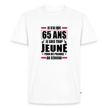 j ai 65 ans / cadeau anniversaire 65 ans - T-shirt Premium bio Homme - blanc - Devant - Nico (187cm)