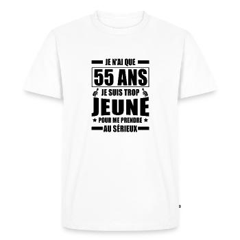 j ai 55 ans / cadeau anniversaire 55 ans - T-shirt Premium bio Homme - blanc - Devant - Nico (187cm)
