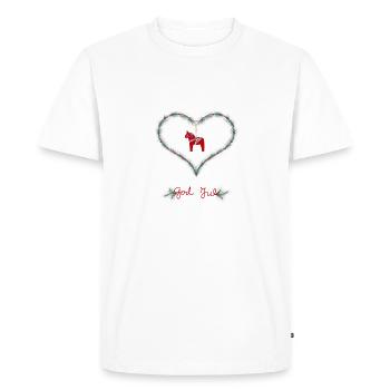 rot/-grünes Weihnachtsherz mit Dalapferd - Männer Premium Bio T-Shirt - Weiß - Vorne - Nico (187cm)