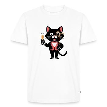 Stylish cat with monocle and – Cheers! - Men's Premium Organic T-Shirt - white - Front - Nico (187cm)
