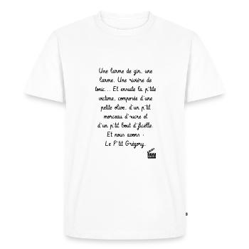 Le p'tit Grégory - C'est arrivé près de chez vous - T-shirt Premium bio Homme - blanc - Devant - Nico (187cm)