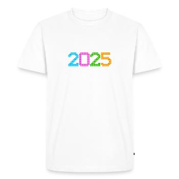 Année 2025 colorée en graphiques pixel - T-shirt Premium bio Homme - blanc - Devant - Nico (187cm)