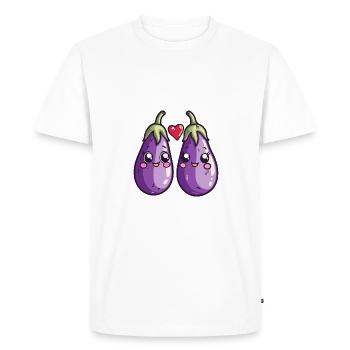 Aubergine Couple Amour Coeur Saint Valentin - T-shirt Premium bio Homme - blanc - Devant - Nico (187cm)