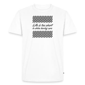 Life is too short to drive boring cars - T-shirt Premium bio Homme - blanc - Devant - Nico (187cm)
