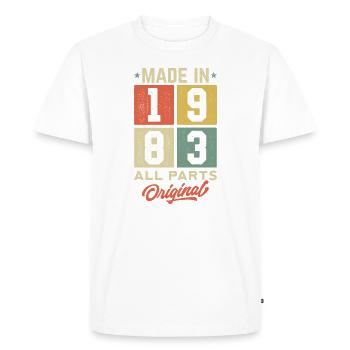 Made In 1983 - All Parts Original - Men's Premium Organic T-Shirt - white - Front - Nico (187cm)
