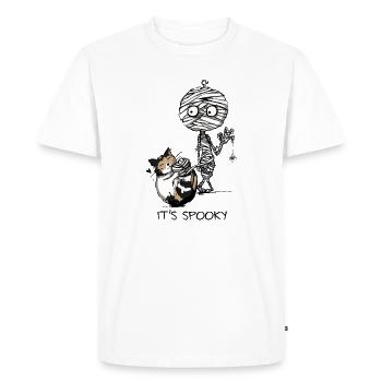 Maman et Chat - Motif d’Halloween - C’est effrayant - T-shirt Premium bio Homme - blanc - Devant - Nico (187cm)
