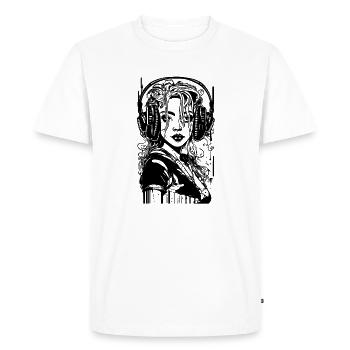 Fille cool avec de gros écouteurs - T-shirt Premium bio Homme - blanc - Devant - Nico (187cm)
