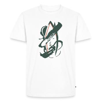 Abstraction Géométrique en Vert & Orange - T-shirt Premium bio Homme - blanc - Devant - Nico (187cm)