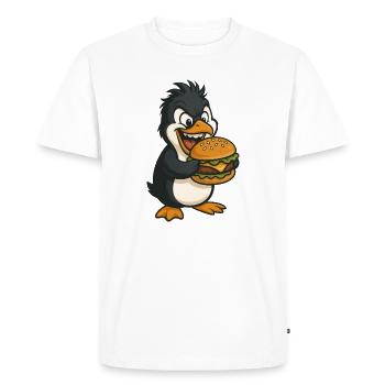Cool Penguin with Hamburger Cheeseburger Fast Food - Men's Premium Organic T-Shirt - white - Front - Nico (187cm)