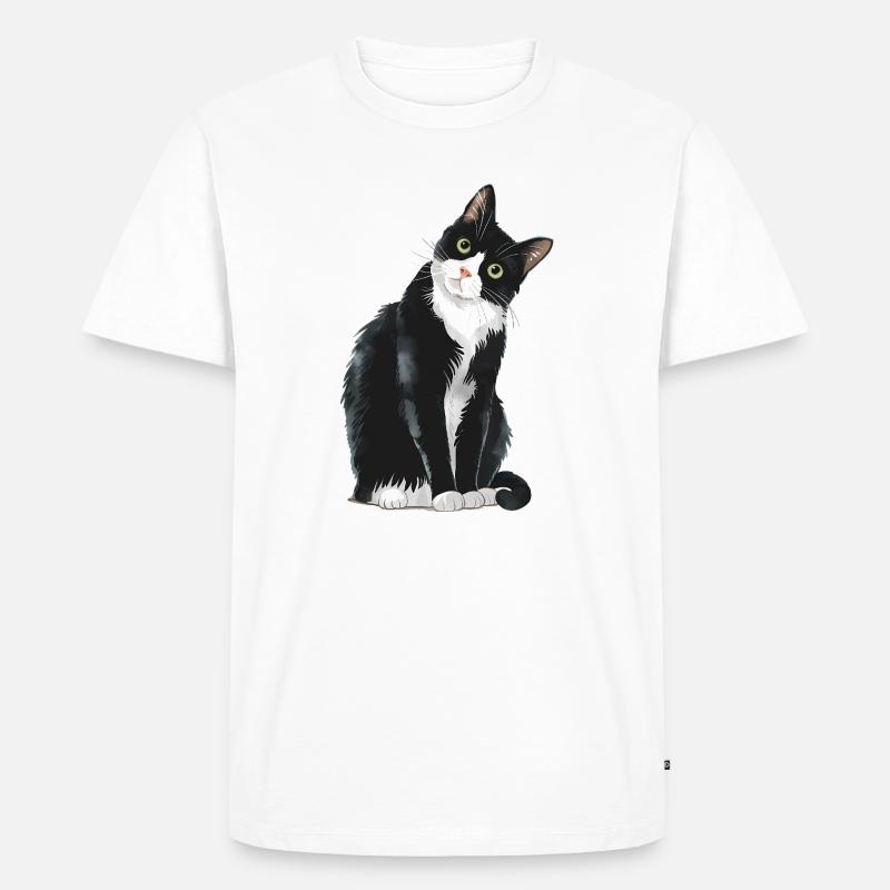 Gatto bianco e nero - Maglietta ecologica premium da uomo - bianco