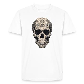 Crâne gothique avec fleurs et motif de tatouage - T-shirt Premium bio Homme - blanc - Devant - Nico (187cm)