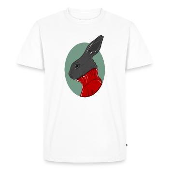 Lapin avec un pull rouge - T-shirt Premium bio Homme - blanc - Devant - Nico (187cm)