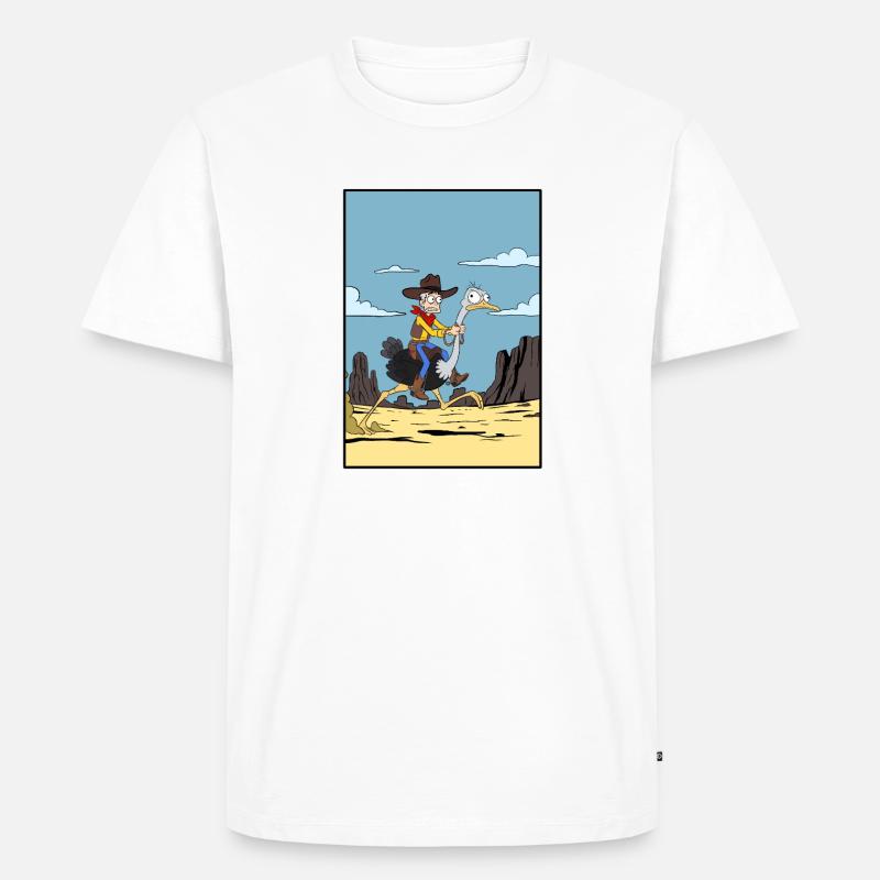 Cowboy reitet Emu in der Wüste - Männer Premium Bio T-Shirt - Weiß