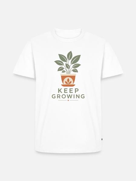 Keep Growing Pflanze Blumentopf Spruch Statement - Männer Premium Bio T-Shirt - Weiß
