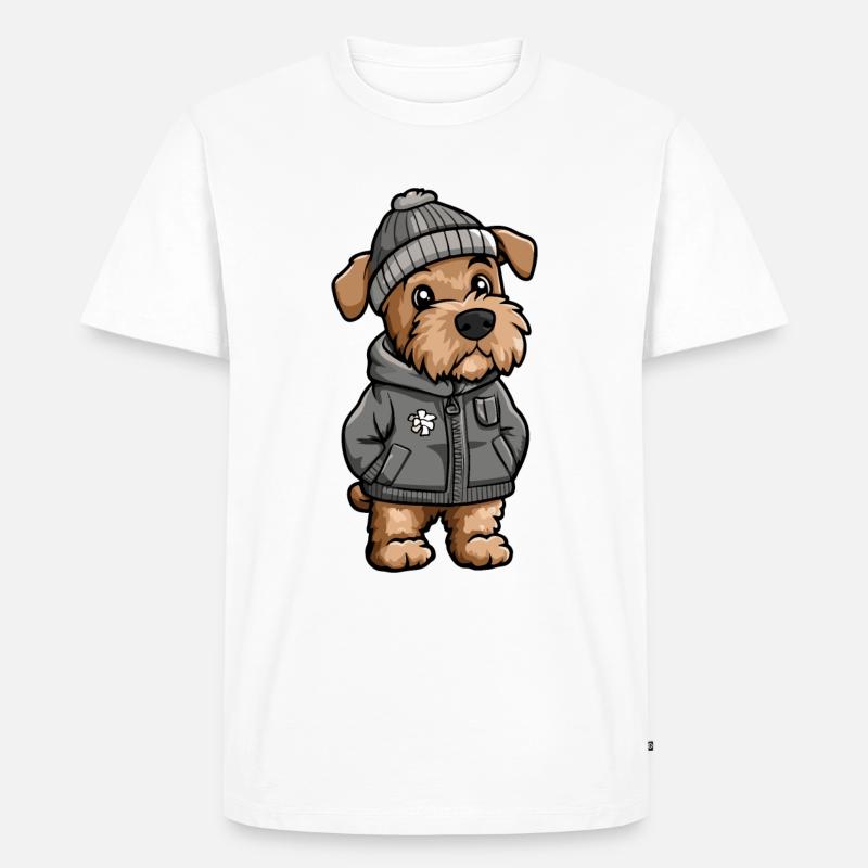 Airedale Terrier Hund Winter - Männer Premium Bio T-Shirt - Weiß