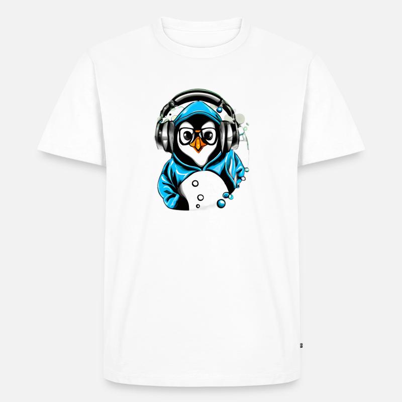 Pinguin mit blauen Pullover - Männer Premium Bio T-Shirt - Weiß