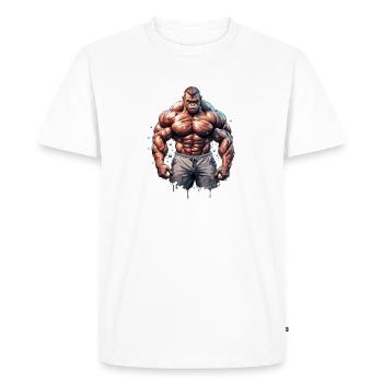 Bodybuilder / Sports / Fitness / Singe / Muscles - T-shirt Premium bio Homme - blanc - Devant - Nico (187cm)