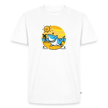 Shark on the beach bathes in the sun - Men's Premium Organic T-Shirt - white - Front - Nico (187cm)
