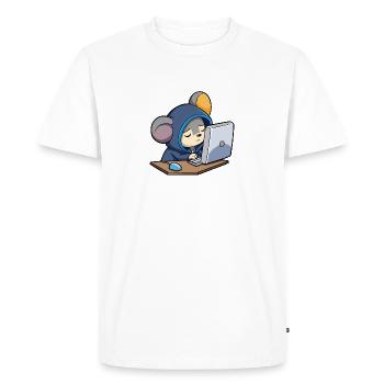 Une souris pirate mignonne dort dans un sweat à capuche devant le PC - T-shirt Premium bio Homme - blanc - Devant - Nico (187cm)