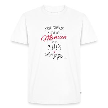maman avec 2 bébés - T-shirt Premium bio Homme - blanc - Devant - Nico (187cm)