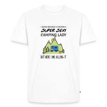 Femmes Super Sexy Camping Lady Girl Citation drôle - T-shirt Premium bio Homme - blanc - Devant - Nico (187cm)