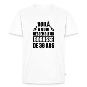 bogosse de 38 ans / humour anniversaire 38 ans - T-shirt Premium bio Homme - blanc - Devant - Nico (187cm)