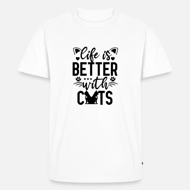 life is better with cats - Männer Premium Bio T-Shirt - Weiß