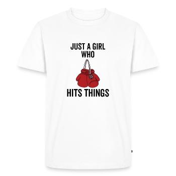 Juste une fille qui frappe des choses - T-shirt Premium bio Homme - blanc - Devant - Nico (187cm)