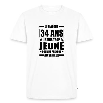 j'ai 34 ans / cadeau 34 ans / t-shirt 34 ans - T-shirt Premium bio Homme - blanc - Devant - Nico (187cm)