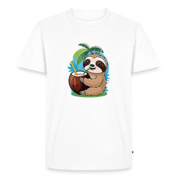 Relaxed Sloth with Coconut – Summer Vibes - Men's Premium Organic T-Shirt - white - Front - Nico (187cm)