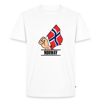 Flag Norway fist text GNORWAY - Men's Premium Organic T-Shirt - white - Front - Nico (187cm)