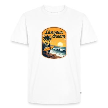 Surf Inspiration retro Vivez votre rêve - T-shirt Premium bio Homme - blanc - Devant - Nico (187cm)