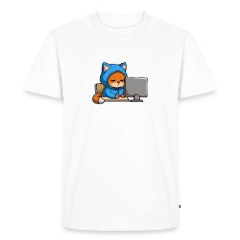 Cute hacker cat sleeps in a hoodie in front of the PC - Men's Premium Organic T-Shirt - white - Front - Nico (187cm)