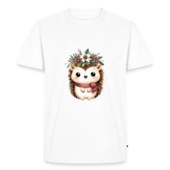 Hérisson mignon avec écharpe et couronne de Noël - T-shirt Premium bio Homme - blanc - Devant - Nico (187cm)