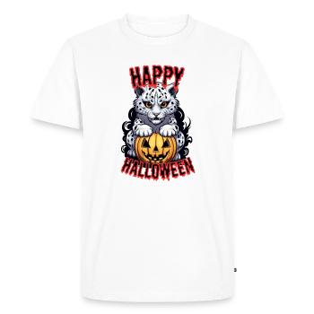 Mignon léopard des neiges avec citrouille d’Halloween - T-shirt Premium bio Homme - blanc - Devant - Nico (187cm)