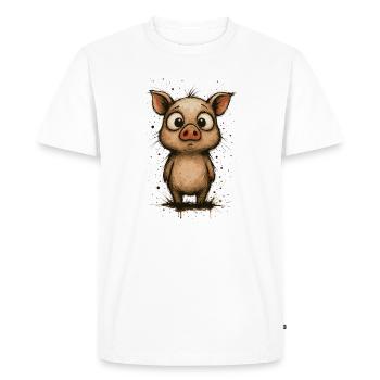 Porcelet drôle avec de grands yeux – splash - T-shirt Premium bio Homme - blanc - Devant - Nico (187cm)