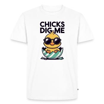 Chicks Dig Me Funny Duck Egg Design - Men's Premium Organic T-Shirt - white - Front - Nico (187cm)