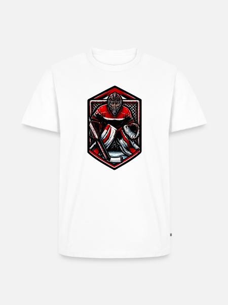 Roter Torwart im Hockey-Design - Männer Premium Bio T-Shirt - Weiß