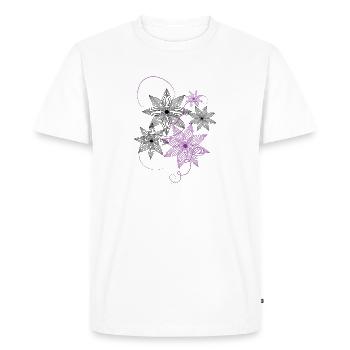 T-Shirt Design Fleurs Lithographie Noire-Violette - T-shirt Premium bio Homme - blanc - Devant - Nico (187cm)