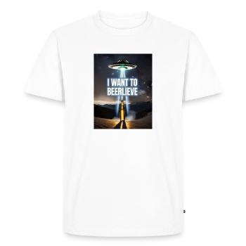 alien abduction beer pun I want to beerlieve - Men's Premium Organic T-Shirt - white - Front - Nico (187cm)