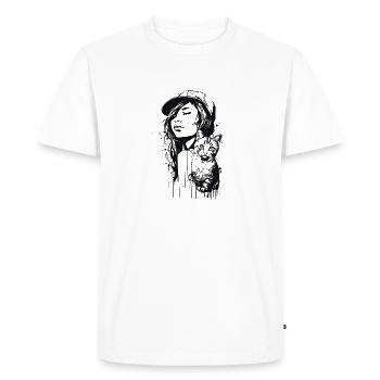 Fille avec chat - T-shirt Premium bio Homme - blanc - Devant - Nico (187cm)