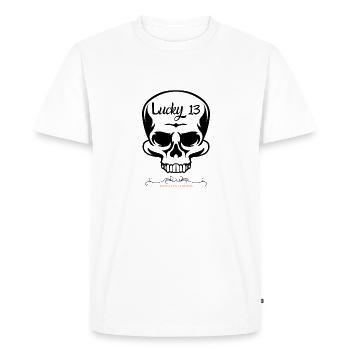 lucky 13, skull skull biker moto bobber 13 - T-shirt Premium bio Homme - blanc - Devant - Nico (187cm)