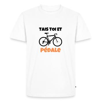 Tais toi et pédale cadeau - T-shirt Premium bio Homme - blanc - Devant - Nico (187cm)