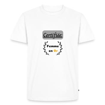 Certifiée : Femme en or - T-shirt Premium bio Homme - blanc - Devant - Nico (187cm)