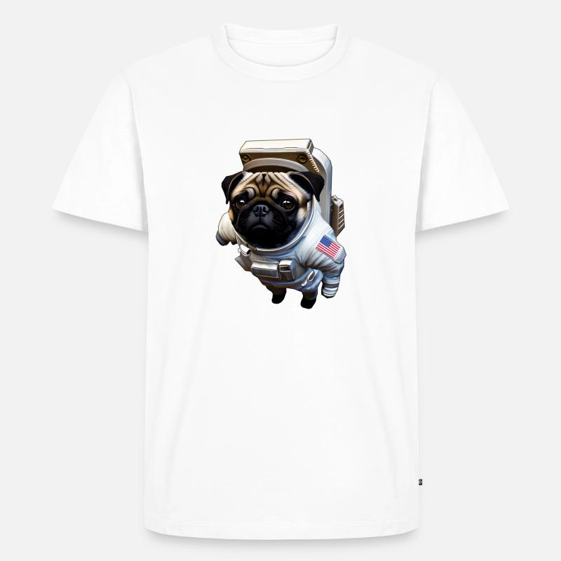 Mops treibend im Weltall - Männer Premium Bio T-Shirt - Weiß